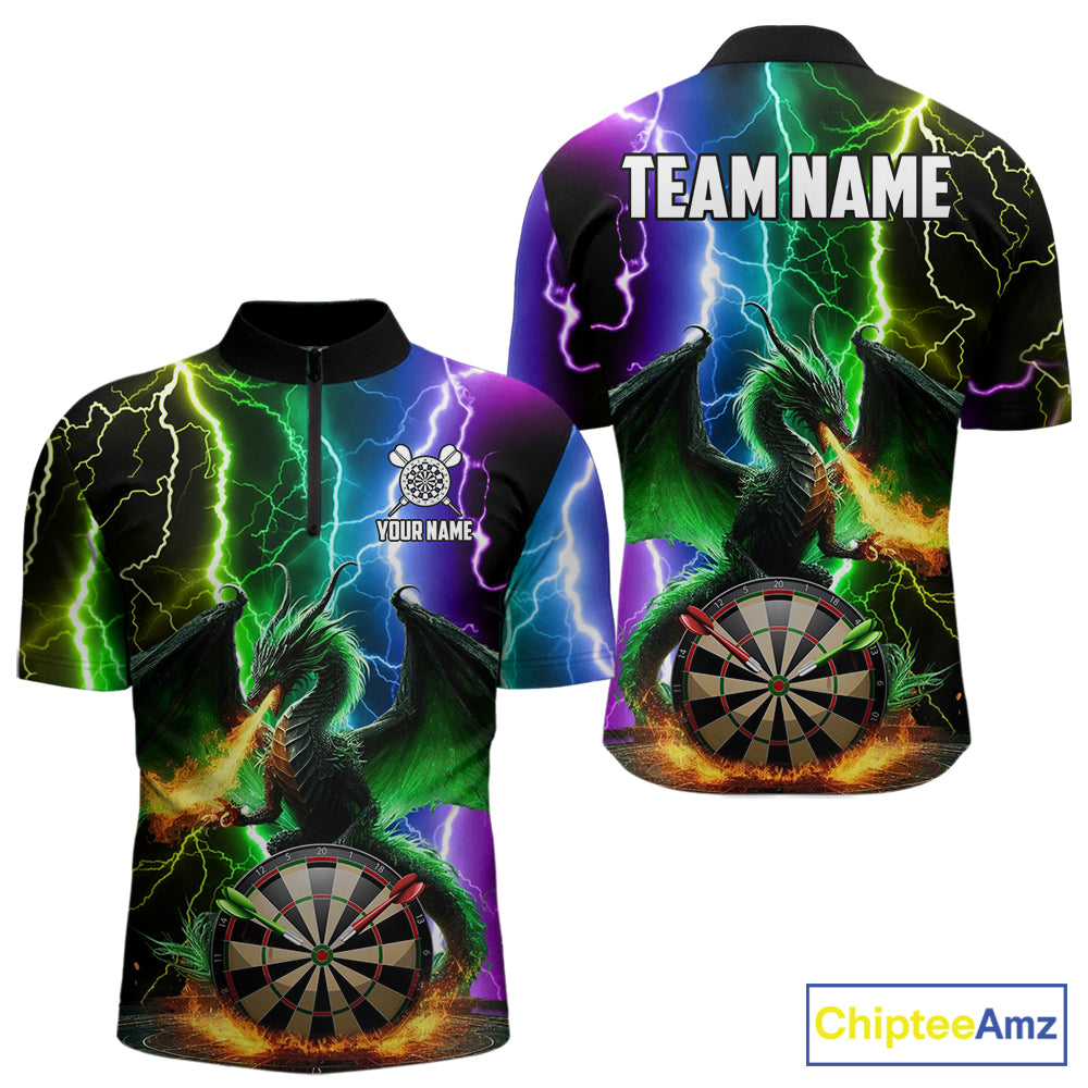 Colorful Lightning Dragon Darts Shirt For Men Custom Darts League Jersey Team Polo & 1/4 Zip TDM5761