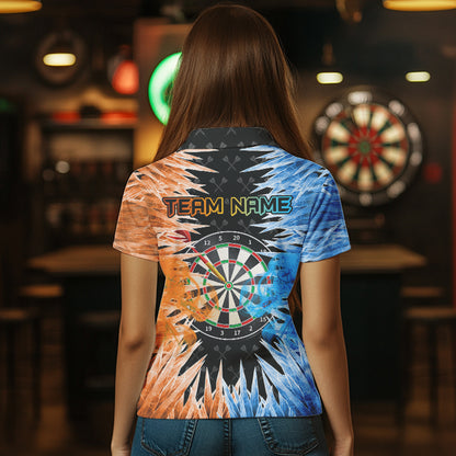 Blue And Orange Icy Women Dart Shirt With Pocket Option Custom Dart Jersey TDM3757