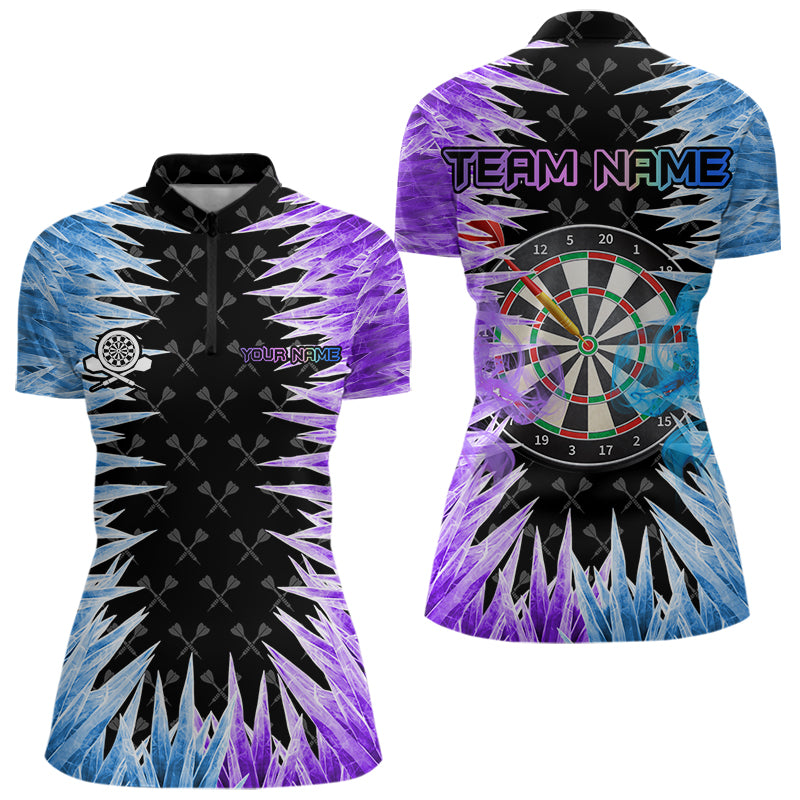 Blue And Purple Icy Women Dart Shirt With Pocket Option Custom Dart Jersey TDM3758
