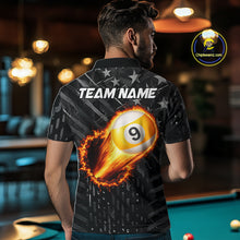 Load image into Gallery viewer, Black US Flag 9 Ball Fire Billiard Shirt For Men Custom Billiard Team Jersey Polo &amp; 1/4 Zip TDM6123