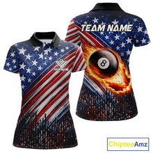 Load image into Gallery viewer, American Flag Fire 8 Ball Pool Billiard Shirt For Women Custom Billiard Team Jersey Polo &amp; 1/4 Zip TDM6124