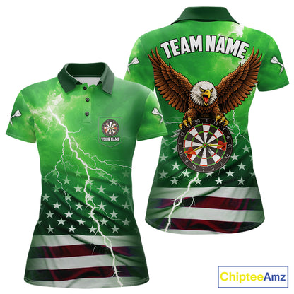 Green Lightning American Flag Eagle Dart Shirt With Pocket Option For Women TDM6552
