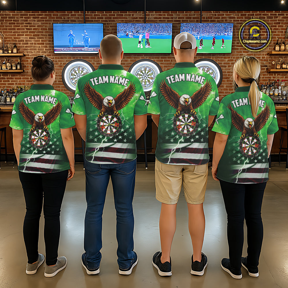 Green Lightning American Flag Eagle Dart Shirt With Pocket Option For Women TDM6552