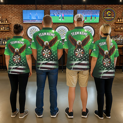 Green Lightning American Flag Eagle Dart Shirt With Pocket Option For Women TDM6552