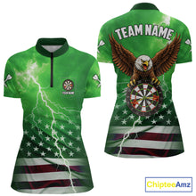 Load image into Gallery viewer, Green Lightning American Flag Eagle Dart Shirt With Pocket Option For Women TDM6552