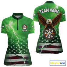 Load image into Gallery viewer, Green Lightning American Flag Eagle Dart Shirt With Pocket Option For Women TDM6552