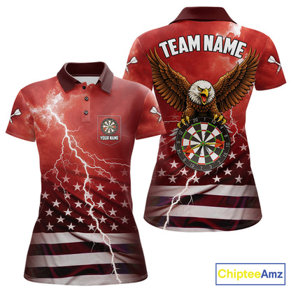Red Lightning American Flag Eagle Dart Shirt With Pocket Option For Women TDM6553
