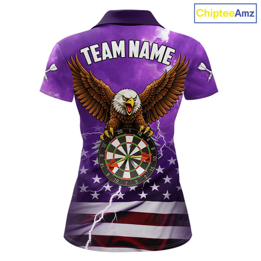 Purple Lightning American Flag Eagle Dart Shirt With Pocket Option For Women TDM6554
