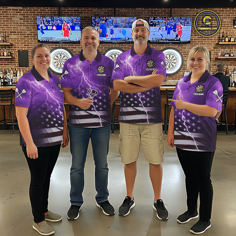 Purple Lightning American Flag Eagle Dart Shirt With Pocket Option For Men TDM6554