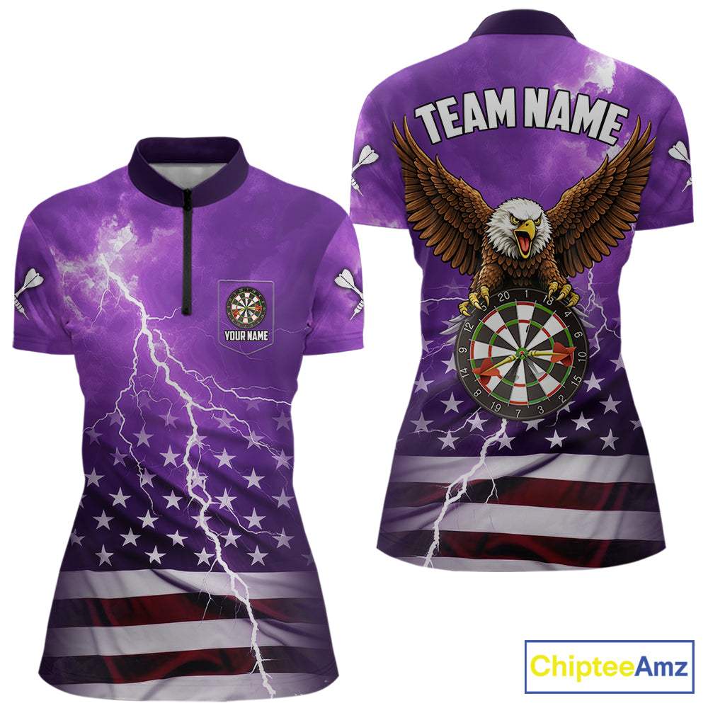 Purple Lightning American Flag Eagle Dart Shirt With Pocket Option For Women TDM6554