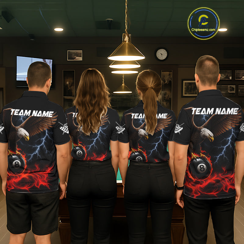 Red Flaming Eagle 8 Ball Pool Billiard Shirts For Women Custom Billiard Team Jersey Polo & 1/4 Zip TDM6560