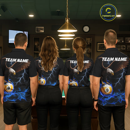 Blue Flaming Eagle 8 Ball & 9 Ball Billiard Shirts For Women Custom Pool Team Jersey Polo & 1/4 Zip TDM6561
