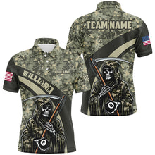 Load image into Gallery viewer, Personalized Grim Reaper Green Camo Billiard Shirts For Men Custom Military Billiard Jerseys TDM2062