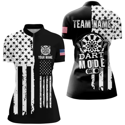 Funny Darts Mode On Custom Black White American Flag Darts Shirts For Women, Patriotic Darts Jerseys TDM2548