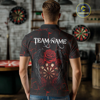 Personalized Skeleton Couple And Roses Gothic Darts Shirt For Men Custom Dart Jersey Outfit|Red TDM5038