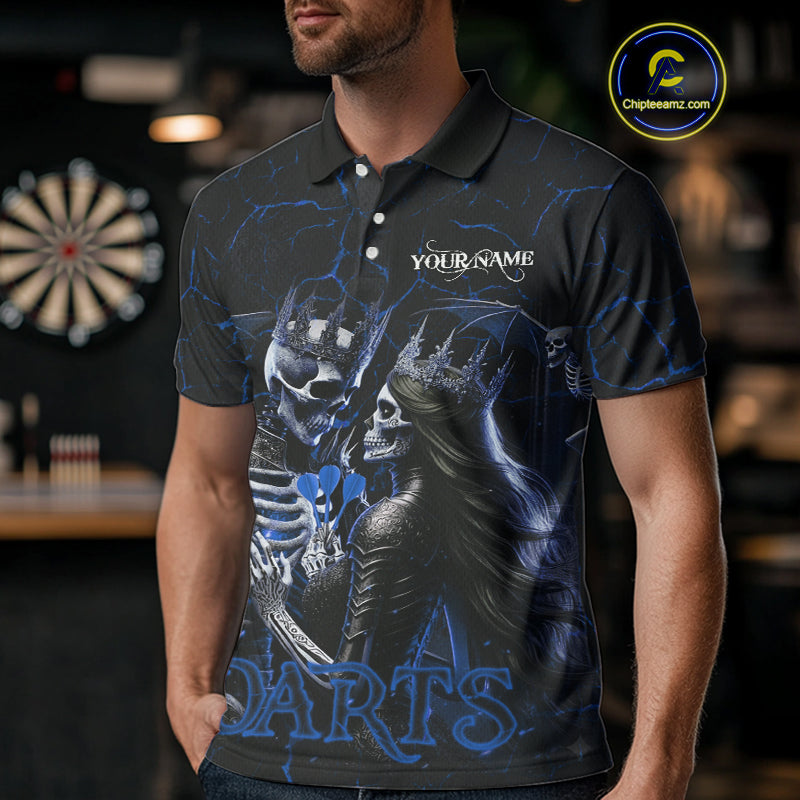 Personalized Skeleton Couple And Roses Gothic Darts Shirt For Men Custom Dart Jersey Outfit|Blue TDM5039