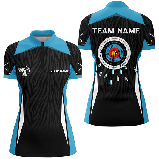 Personalized Blue Archery Jerseys Women Quarter-Zip Shirts, 3D Printed Archery Target Shirts TDM0607