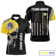 Load image into Gallery viewer, Personalized 9 Ball Camo Skull Billiard Shirt For Men, US Flag Pool Team Jerseys Polo &amp; 1/4 Zip TDM5251