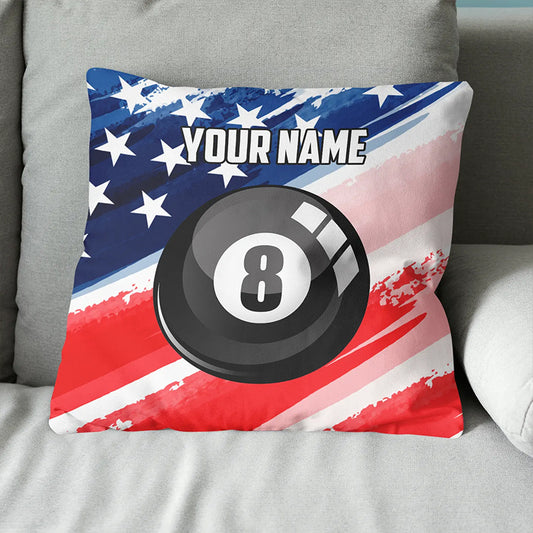 Personalized 8 Ball Pool American Flag Pillow, Patriotic Billiard Gifts TDM0769
