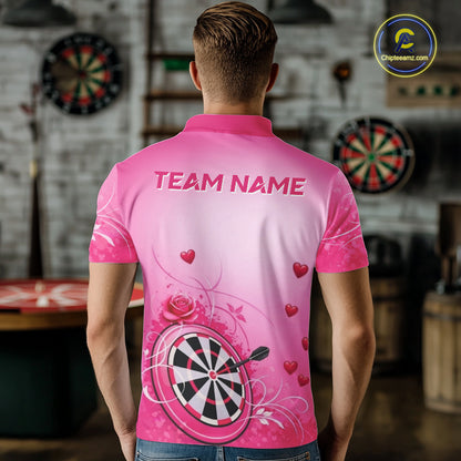 Personalized Pink Roses Darts Jersey For Men Custom Valentine Darts Shirts, Best Darts Gifts TDM5767