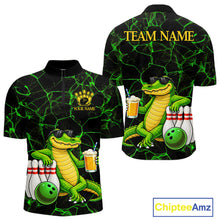 Load image into Gallery viewer, Black And Green Funny Alligator Bowling Shirt For Men Custom Lightning Bowling Team Jersey TDM6141