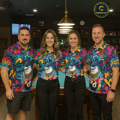 Funny Shark Colorful Graffiti 8 Ball Billiard Shirt For Men Custom Pool Jersey Polo & 1/4 Zip TDM6369