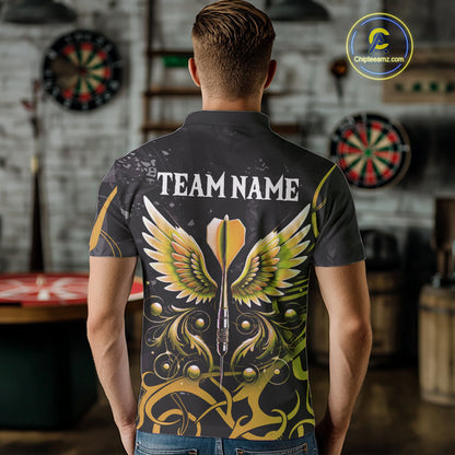Yellow Black Custom Wings Darts Shirts For Men, Darts Jersey Pocket Option TDM4042
