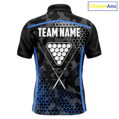 Black And Blue 8 Ball Pool Billiard Shirt For Men Custom Camo Billiard Team Jersey Polo & 1/4 Zip TDM6567