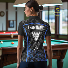 Load image into Gallery viewer, Black And Blue 8 Ball Pool Billiard Shirt For Women Custom Camo Billiard Team Jersey Polo &amp; 1/4 Zip TDM6567