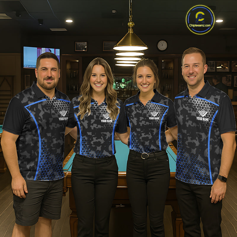 Black And Blue 8 Ball Pool Billiard Shirt For Women Custom Camo Billiard Team Jersey Polo & 1/4 Zip TDM6567