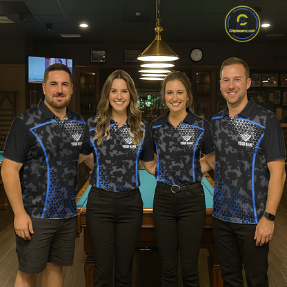 Black And Blue 8 Ball Pool Billiard Shirt For Women Custom Camo Billiard Team Jersey Polo & 1/4 Zip TDM6567