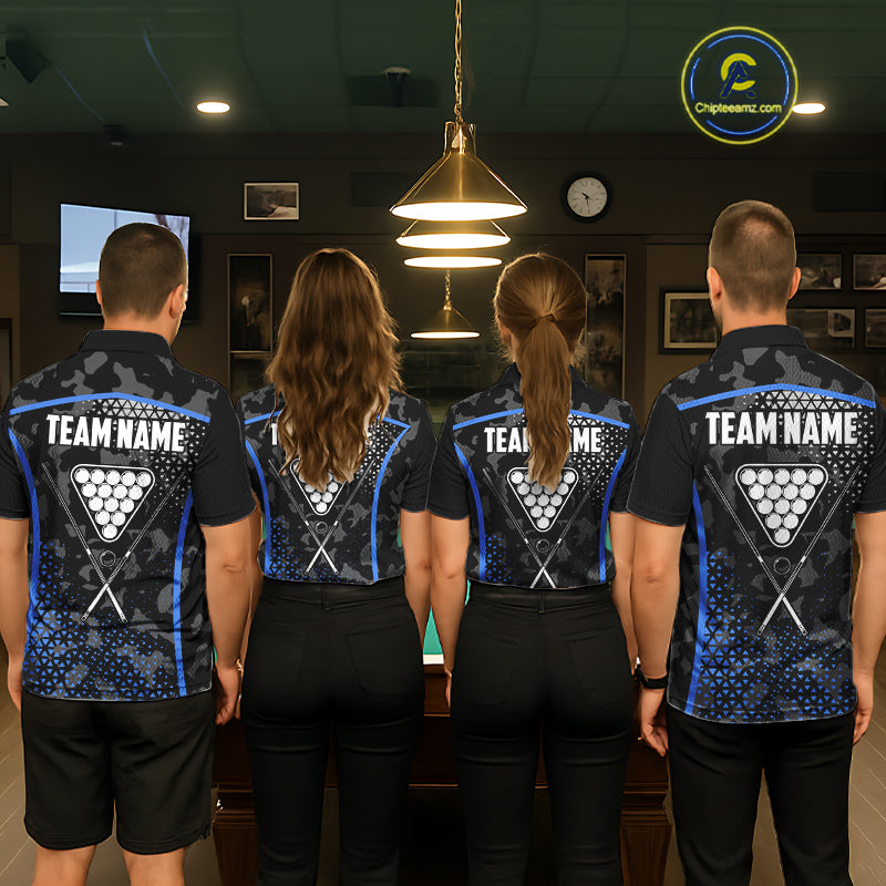 Black And Blue 8 Ball Pool Billiard Shirt For Women Custom Camo Billiard Team Jersey Polo & 1/4 Zip TDM6567