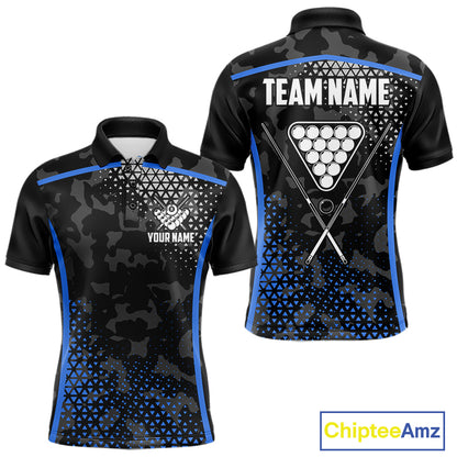 Black And Blue 8 Ball Pool Billiard Shirt For Men Custom Camo Billiard Team Jersey Polo & 1/4 Zip TDM6567