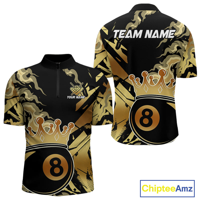 Personalized Golden 8 Ball Crown Billiard Shirt For Men, Pool King Team Jerseys Polo & 1/4 Zip TDM4236