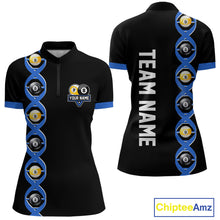 Load image into Gallery viewer, DNA Billiard 8 Ball &amp; 9 Ball Shirts For Women Custom Funny Pool Jerseys Team Polo &amp; 1/4 Zip |Blue TDM4391