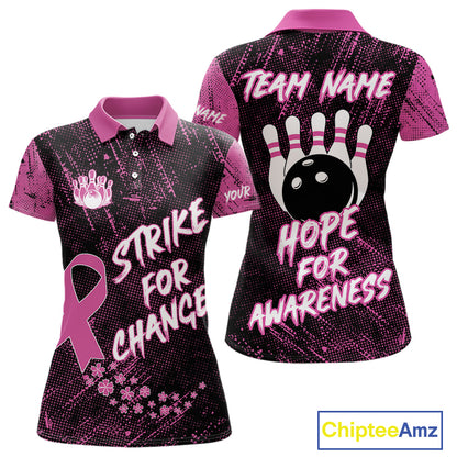 Strike For Change Pink Ribbon Custom Bowling Shirt For Women, Breast Cancer Awareness Bowling Jersey TDM4635