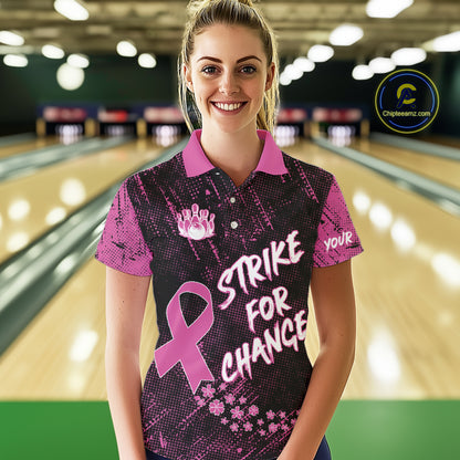 Strike For Change Pink Ribbon Custom Bowling Shirt For Women, Breast Cancer Awareness Bowling Jersey TDM4635