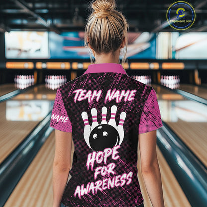 Strike For Change Pink Ribbon Custom Bowling Shirt For Women, Breast Cancer Awareness Bowling Jersey TDM4635