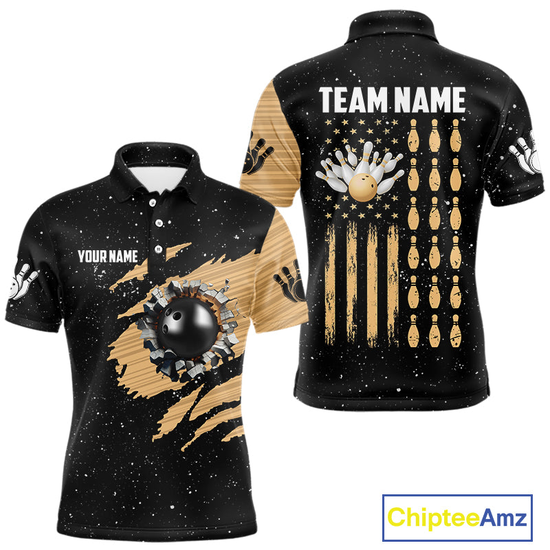 Custom Grunge American Flag Bowling Shirt For Men, Patriotic Bowling Team Jersey Polo & 1/4 Zip TDM4631