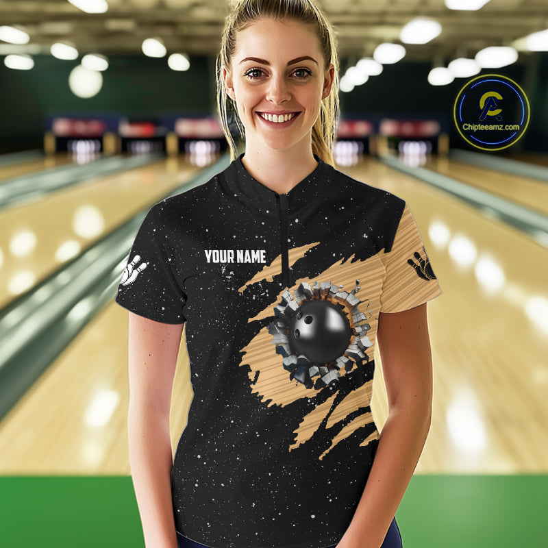 Custom Grunge American Flag Bowling Shirt For Women, Patriotic Bowling Team Jersey Polo & 1/4 Zip TDM4631