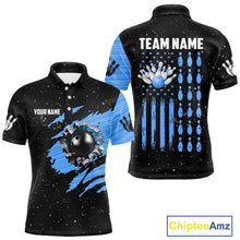 Load image into Gallery viewer, Custom Blue Grunge American Flag Bowling Shirt For Men, Patriotic Bowling Team Jersey Polo, 1/4 Zip TDM4632