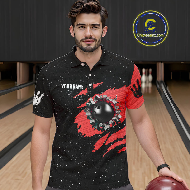 Custom Red Grunge American Flag Bowling Shirt For Men, Patriotic Bowling Team Jersey Polo, 1/4 Zip TDM4633