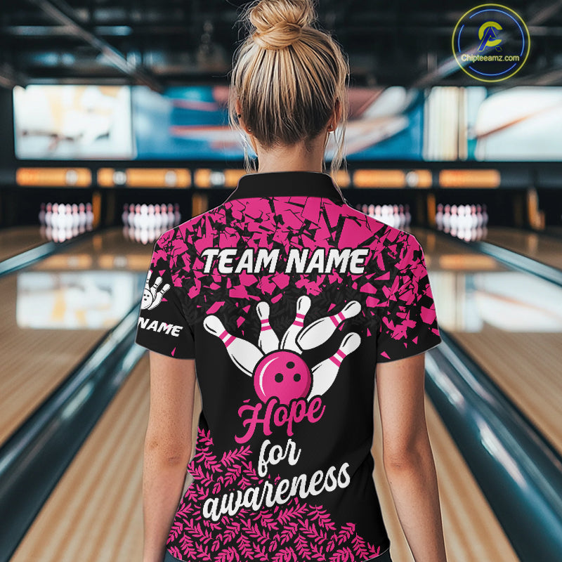 Strike For Change Hope For Awareness Custom Bowling Shirt For Women, Breast Cancer Bowling Jerseys TDM4634