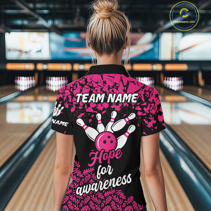 Strike For Change Hope For Awareness Custom Bowling Shirt For Women, Breast Cancer Bowling Jerseys TDM4634