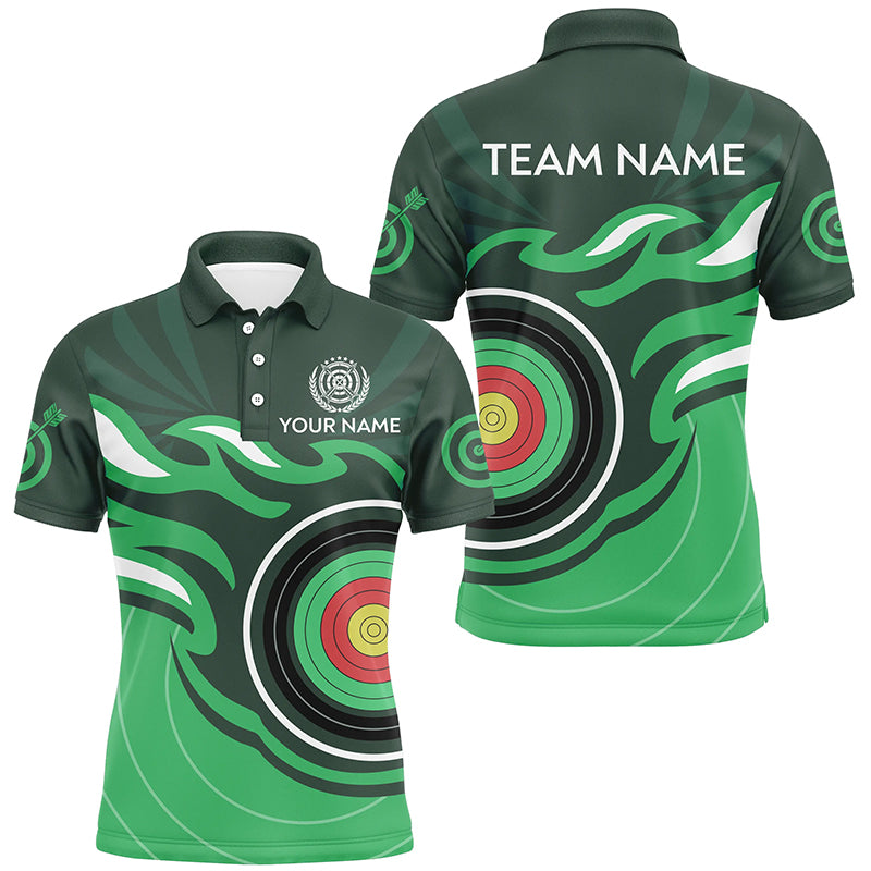 Personalized Green Archery Target Flame Men Polo & 1/4 Zip Shirts, Archery Shirts For Team Jerseys TDM3035