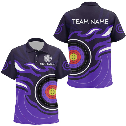 Personalized Purple Archery Target Flame Kid Polo Shirts, Archery Shirts For Team Jerseys TDM3036