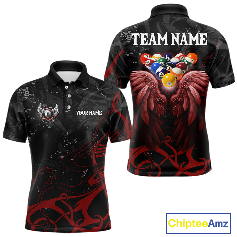 Black And Red 8 Ball Wings Billiard Shirt For Men Custom Tribal Pool Jersey Team Polo & 1/4 Zip TDM5776