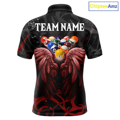 Black And Red 8 Ball Wings Billiard Shirt For Men Custom Tribal Pool Jersey Team Polo & 1/4 Zip TDM5776