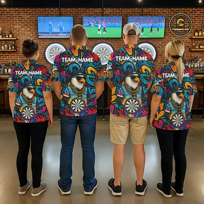 Funny Eagle Colorful Graffiti Darts Shirt For Women Custom Darts Jersey Team Polo & 1/4 Zip TDM5783