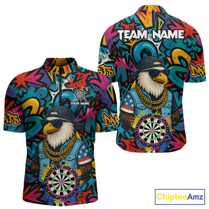 Funny Eagle Colorful Graffiti Darts Shirt For Men Custom Darts Jersey Team Polo & 1/4 Zip TDM5783